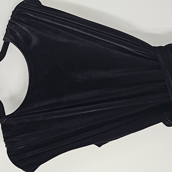 Express Black Velvet Open Back Jumpsuit w Rusched Shoulders Pockets Whimsigoth - Picture 13 of 16